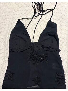 Animale Black Beaded Crop Halter Top